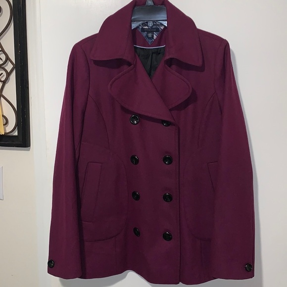 Tommy Hilfiger Purple Pea Coat Size Large.  Wool blend.  Fully lined. - Picture 3 of 8